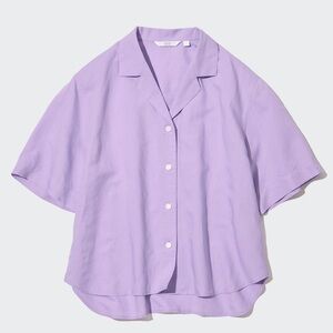 Uniqlo lilac linen blend short sleeve open collar shirt, XS
